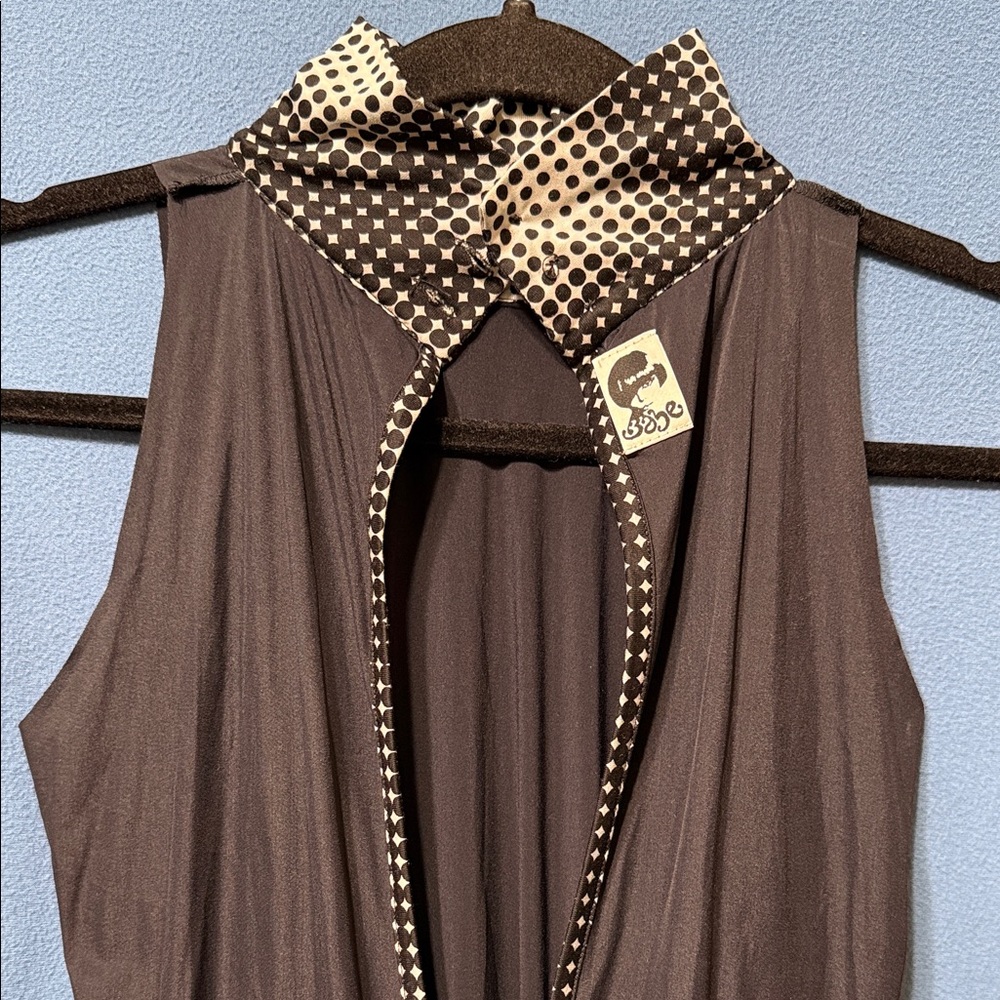 Black Sleeveless Top with Checkered Accents Open Back and Material Belt Size M - Picture 15 of 16